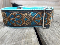 Martingale halsband 3 cm turquoise/bruin  