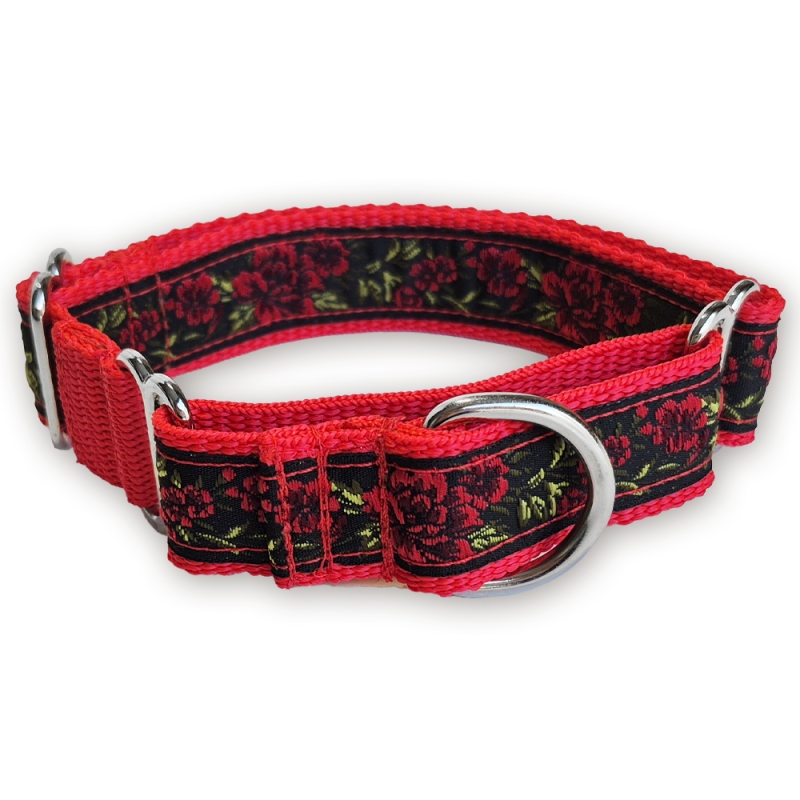 Martingale halsband - Midnight Rose - Red - 2,5 cm Martingale halsband - Midnight Rose - Red - 2,5 cm