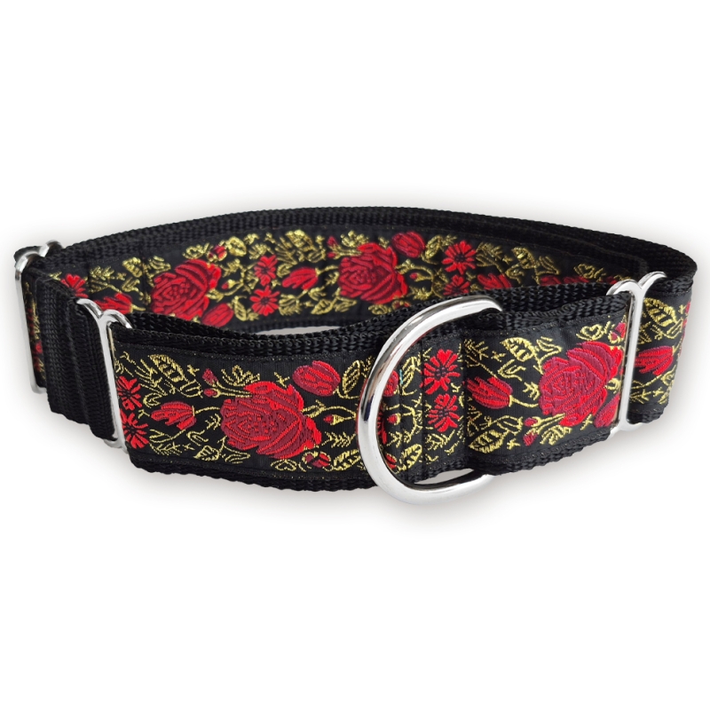 Martingale halsband - Golden Rose - Black - 4 cm Martingale halsband - Golden Rose - Black - 4 cm