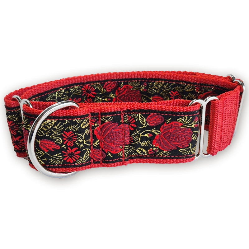 Martingale halsband - Golden Rose - Red - 4 cm Martingale halsband - Golden Rose - Red - 4 cm