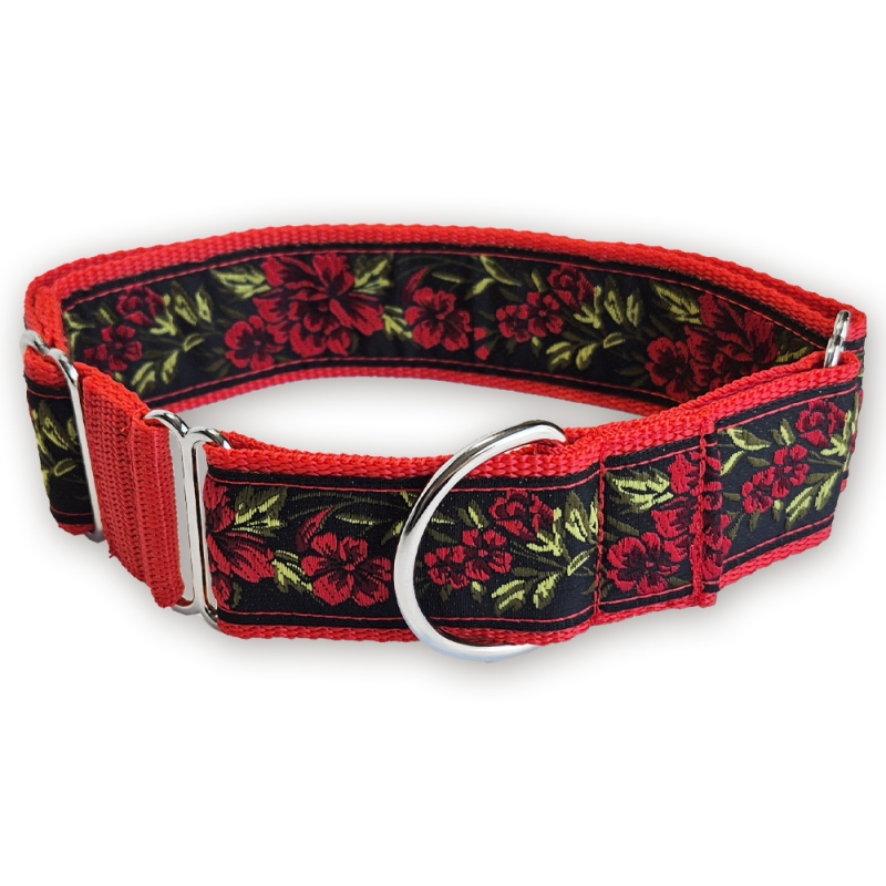Martingale halsband - Midnight Rose - Red - 4 cm Martingale halsband - Midnight Rose - Red - 4 cm
