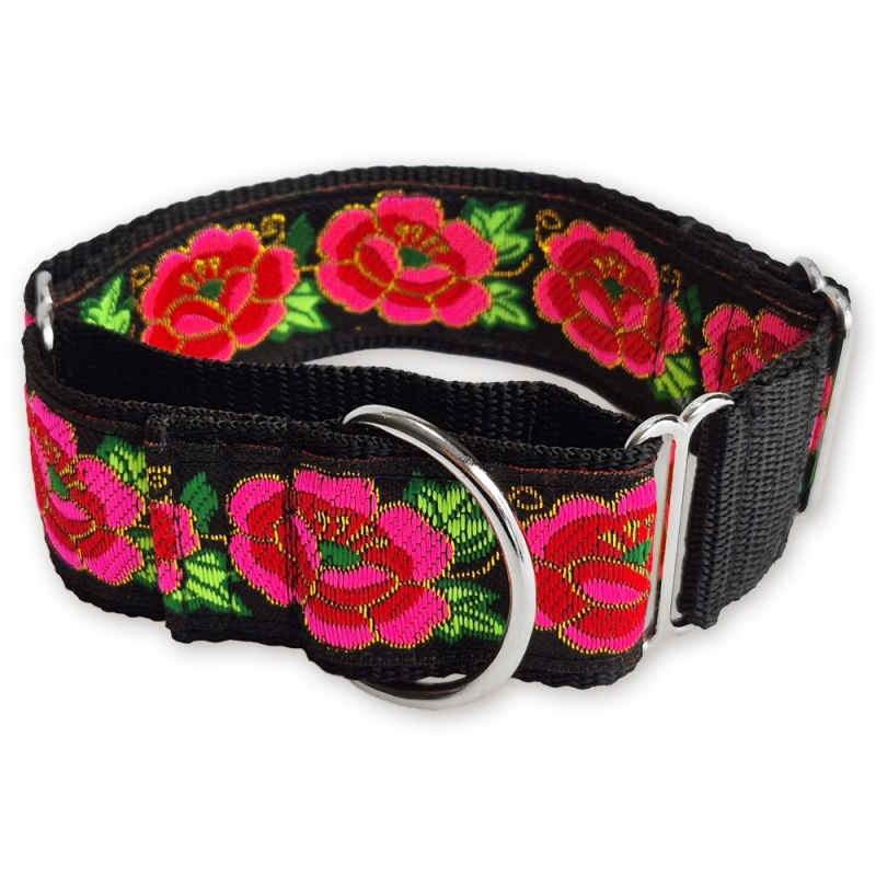 Martingale halsband - Electric Rose Black - 4 cm